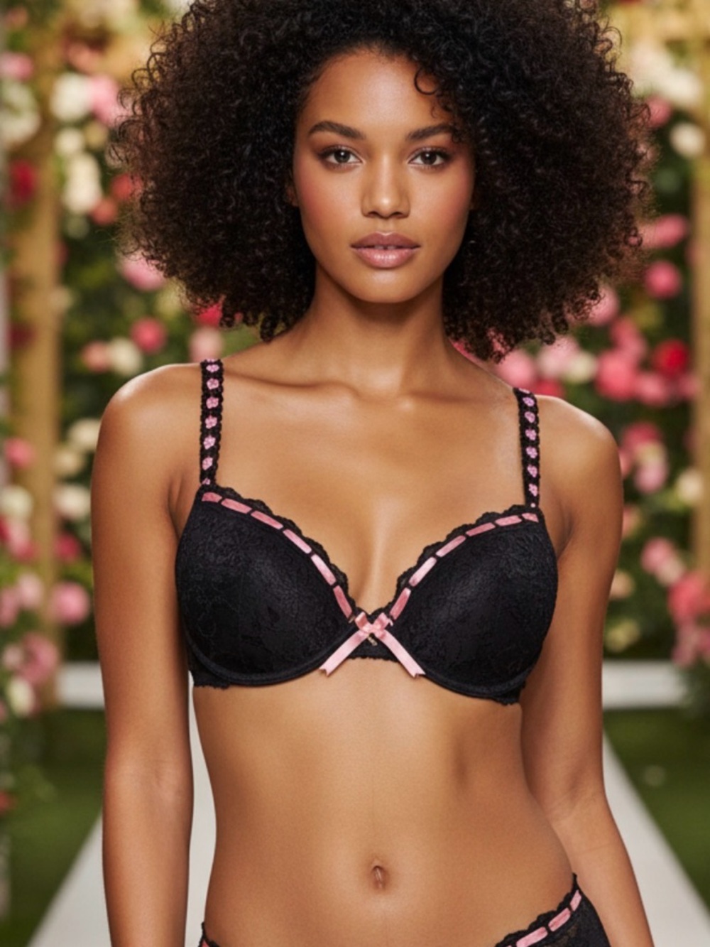Black and Pink Lace Bra - Coquette Girl Small